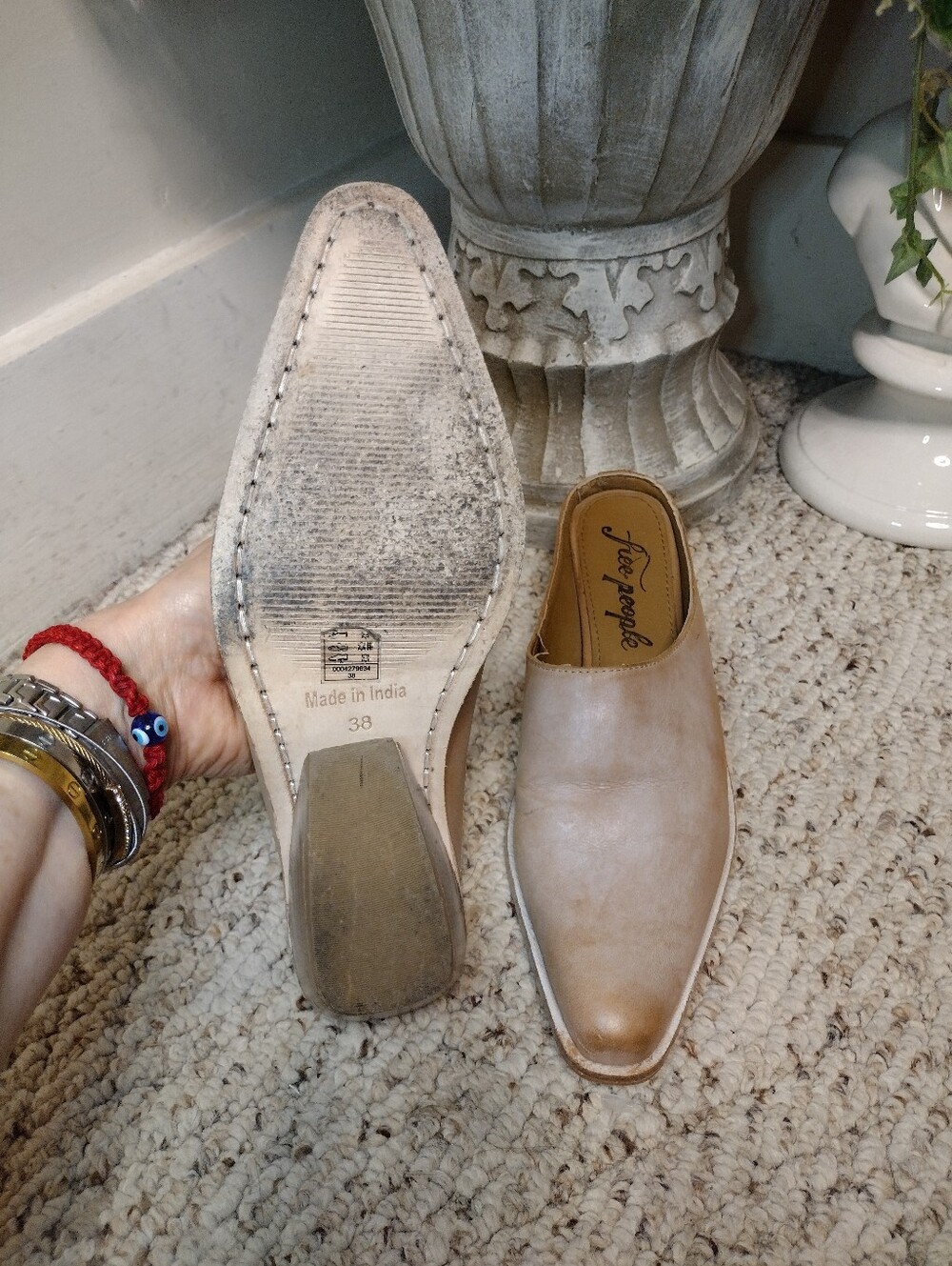 Anthropologie Free People Tallulah Frosted Taupe Boho Western Wedge Mules - Picture 4 of 6